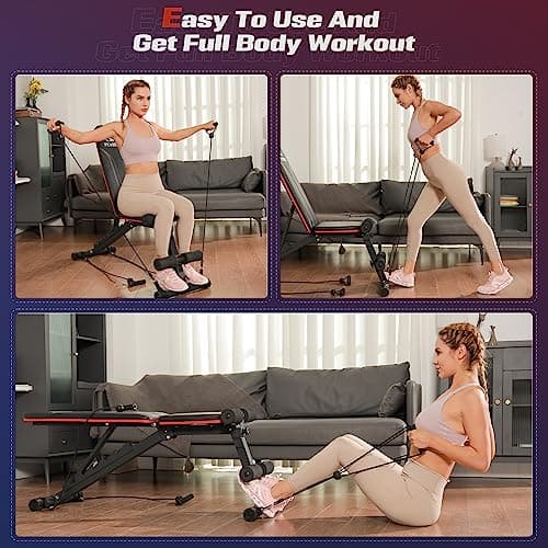 FLYBIRD Foldable Weight Bench with Resistance Bands, 8 Backrests Fast Adjustable FID for Home Gym Full Body Workout, Easy to Storage for Small Apartment 8