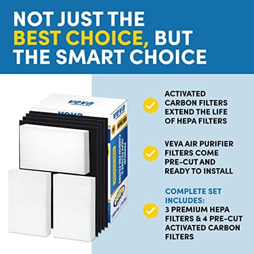 VEVA HPA300 HEPA Filter Replacement Compatible with Honeywell Air Purifier - 3 Pack of HEPA Filters w/ 4 Precut Activated Carbon Pre-Filters & Replacement Filter R 7