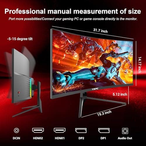 YXPC 34 inch Curved Ultrawide Computer Gaming Monitor 100Hz,UWQHD 3440x1440,1500R,1ms (MPRT),HDR, 300nits, sRGB99%,FreeSync,HDMI2.0(TMDS) x2,DP1.4 x2,Eye Care，VESA（75 * 75mm） 9