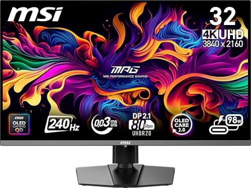 msi MPG 322URX QD-OLED 32-inch 3840 x 2160 (UHD) Computer Monitor, 240Hz, Adaptive-Synch, HDMI, DP Port, VESA Mountable, Tilt, Speaker, 0.03ms, Black