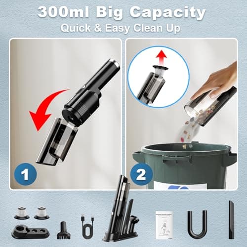 Handheld Vacuum Cordless, Portable Car Vacuum with 2-Speed, 10KPA Powerful Suction Vacuum Cleaner with Charging Dock, Lightweight 4-in-1 Mini Hand Held Vacuum for Car Home Pet Office and Pet Hair 115B 7