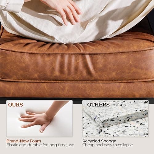 Yaheetech PU Leather Armchairs, Retro Leisure Accent Chair with Extra Soft Padded and Cushion, 105 Degree Slant Back, Modern Reading Arm Chair for Living Room/Office/Bedroom/Study, 2pcs, Light Brown 8