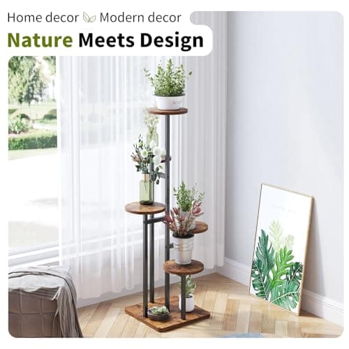 VonDream 5 Tier Plant Stand Indoor with Grow Light, Tiered Plant Stands for Indoor Plants Multiple, Corner Flower Stand for Living Room, Multi-Layer Vintage Design Plant Shelf 9