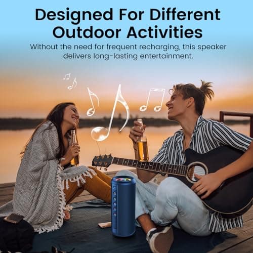 Portable Bluetooth Speaker, 2026 Bluetooth 5.4 Wireless Speaker with 20W HD Loud Stereo Sound, 20H Playtime, LED Lights, IP7, TWS Pairing, Built-in Mic, for Outdoor, Home, Beach, Party, Gift, Blue 2