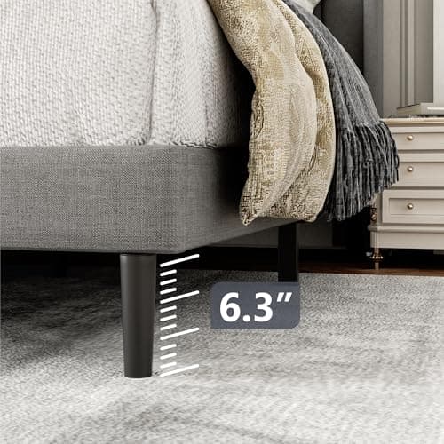 Gruwans Queen Size Bed Frame with Upholstered Wingback Headboard, Easy Assemnly Platform Bed, Wooden Slat Support No Box Spring Needed, Light Gray 5