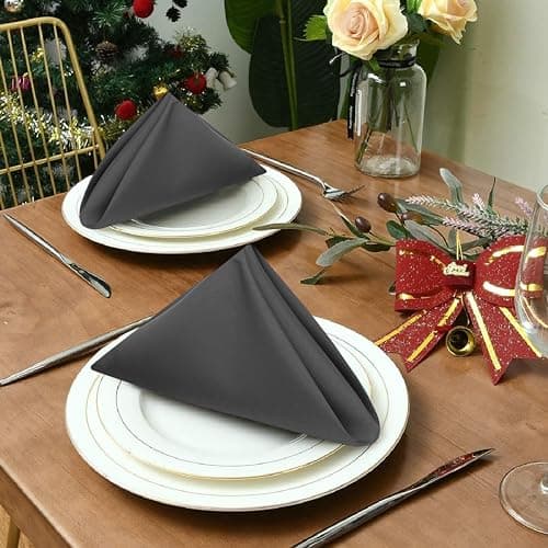 Ruvanti Cloth Napkins Set of 12, 18x18 Inches Napkins Cloth Washable, Soft, Durable, Absorbent, Cotton Blend. Table Dinner Napkins Cloth for Hotel, Lunch, Restaurant, Weddings, Parties - Dark Grey 7