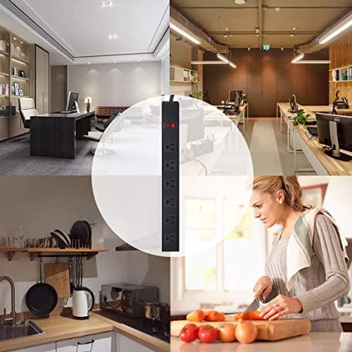 Metal Wall Mount Power Strip, Mountable Power Outlet with 6 AC Outlets, Aluminum Alloy Mount Power Socket with Switch, 6 FT SJT 3/C 14AWG Power Cord, 15A 125V 1875W (6AC) Black 7