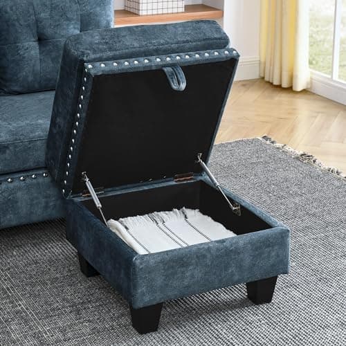 UBGO Modular Sofa Set for Living Room,Sectional Sofa & Couches,4-Seat Sectional Sofa with Reversible Chaise L Shaped Sofa Couch Furniture Sets Sectional Couch with Storage Ottoman-Blue 10