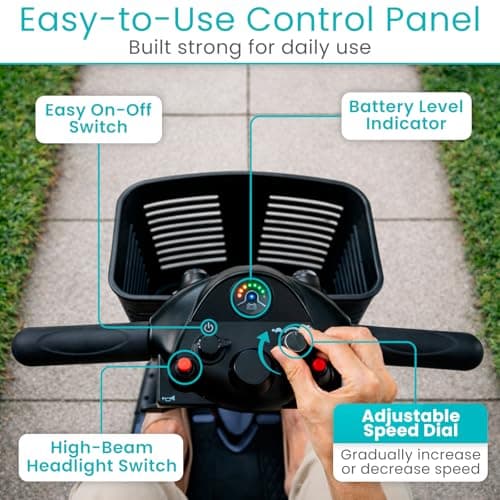 Vive 3 Wheel Mobility Scooter - Electric Powered Mobile Wheelchair Device for Adults - Folding, Collapsible and Compact for Travel - Long Range Power Extended Battery with Charger and Basket Included 7