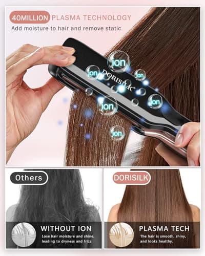 DORISILK 500 Degree High Temp Professional Hair Straightenr ， Ceramic Wide Flat Iron ，2 in 1 Hair Straightener and Curler，Plasma Flat Iron Get Frizz-Free and Shiny 5