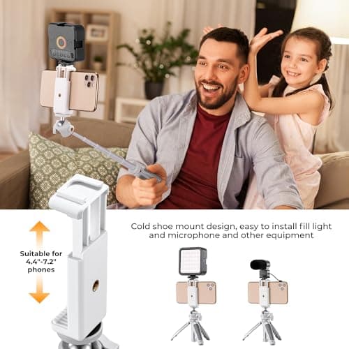 K&F CONCEPT Selfie Stick Tripod, 360 Degree Rotation Mini Phone Stand with Ball Head and Cold Shoe Mount, Cellphone Holder with Wireless Remote for Smartphone White 7
