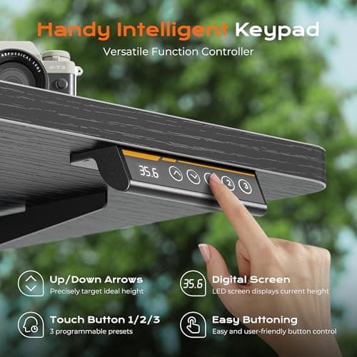 Huuger 55 x 28 Large Electric Standing Desk, Height Adjustable Computer Desk, 27.6" Deep Desktop, Stand up Gaming Office Table with 2 Hooks, 3 Preset Heights, for Home Office, Black 5