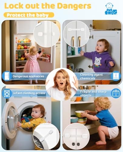 10 Pack Cabinet Locks Baby Proofing, Child Proof Cabinet Locks with 3M Adhesive - Easy Installation with Adjustable Straps, Multi-Purpose Child Safety Latches for Drawers Fridge Trash Cans Toilets 5