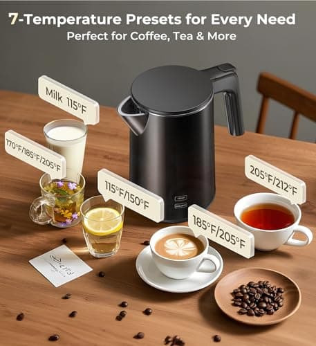 Electric Kettle 1.0L 1200W, 7 Temp Settings, 4H Keep-Warm, Fast-Boil Stainless Steel Electric Tea Kettle, 120V Water Boiler with Auto-Shut Off, Cool Touch PP Exterior for Home Office, Black 5