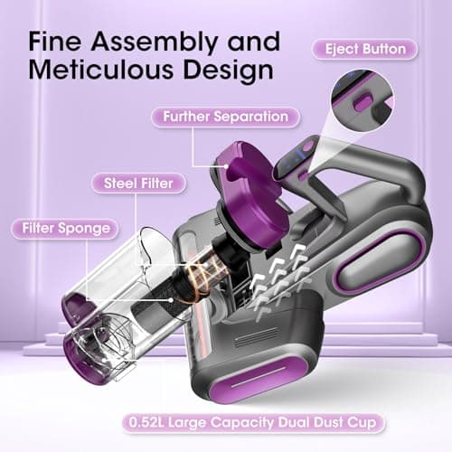 XIAOLANG Bed Mattress Vacuum Cleaner Cordless 16Kpa Handheld Vacuum, Vacuum Cleaner with 253.7nm UV-C Light,HEPA Filter & Ultrasonic, Portable Vacuums for Sofa Bed Couch Crib Gifts for Women her Man 6