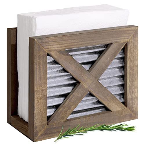 Autumn Alley Farmhouse Napkin Holder Wooden- Upright - Classic Barn Door Design with Galvanized Metal - Rustic Napkin Holder for Farmhouse Kitchen Décor - Country Kitchen Accessories