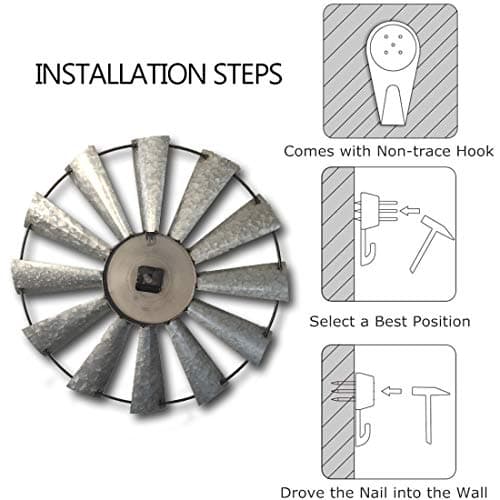 Mrocioa 24inch Windmill Distressed Metal Wall Clocks Rustic Large Decorative Clock Oversized Farmhouse Decor,Non Ticking,Battery Operated 6