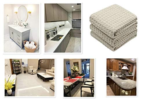 VeraSong Waffle Weave Absorbent Kitchen Dish Towels - Thick Microfiber 16Inch x 24Inch 3 Pack Khaki 7