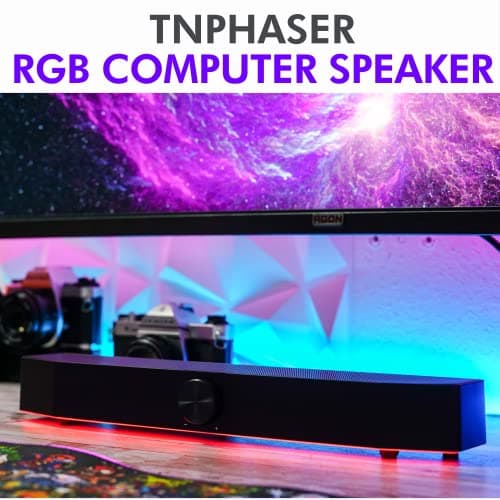 Tilted Nation Gaming Soundbar - Monitor Sound Bar for PC - RGB Computer Speakers for Desktop PC (Wireless or USB Wired) Crisp Audio and Adjustable LED 7