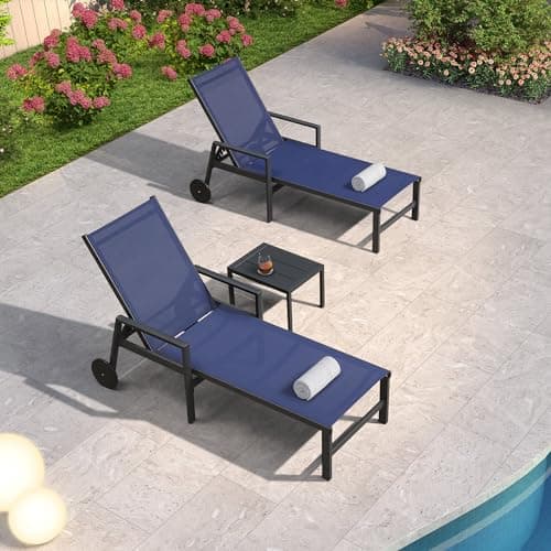 PURPLE LEAF 2 Pieces Outdoor Chaise Lounge Aluminum Patio Lounge Chair with Wheels and Armrests Outdoor Lounge Recliner Chair for Pool Backyard Beach Navy Blue