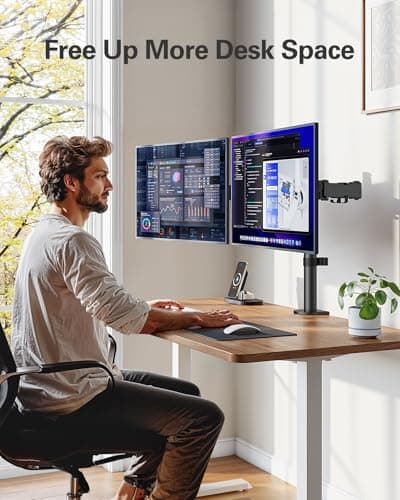 HUANUO Dual Monitor Mount up to 32 Inch Screens, Heavy-Duty Steel Dual Monitor Stand, Full Motion Adjustable Arm with Tilt, Swivel, Rotate, Holds up to 17.6 lbs per Arm, VESA 75/100mm 7
