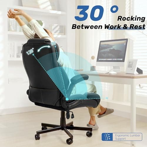 550LBS Big and Tall Office Chair, Comfy Heavy Duty Executive Chair with Adjustable Lumbar Support Double Spaces Casters, PU Leather Extra Wide Seat Ergonomic Computer Desk Chair for Back Pain, Black 4