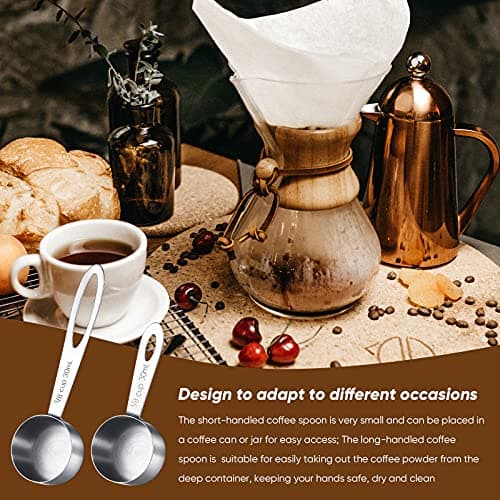 Geiserailie 4 Pcs Coffee Scoop 2 Tablespoon Stainless Steel Coffee Measuring Scoops, Including 2 Short Handled 2 Long Handle for Tea, Sugar and Milk, 30 Ml,1/8 Cup 5