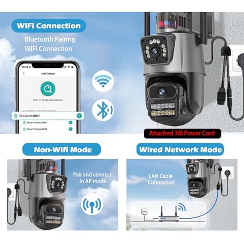 GUOANVISION 6MP Security Camera Outdoor, Dual Lens Outside Cameras for Home Security with Cord, IP66 Waterproof, AI Tracking, Light Alarm, Color Night, 2-Way Talk, 24/7 Record,SD/Cloud 7