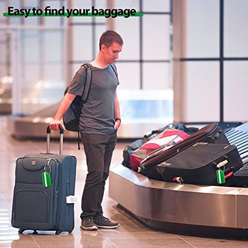12 Pieces Luggage Tags Business Card Holder Aluminum Metal Travel ID Bag Tag for Suitcases Travel Luggage Baggage Identifier(Green) 5