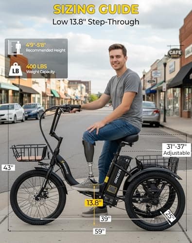 Skeri Electric Trike, 500W(Peak 1000W) Electric Tricycle for Adults, 20" Folding 3-Wheel Electric Bicycle, Step-Thru E Trike with 624WH Removable Battery and Large Basket, Black 9