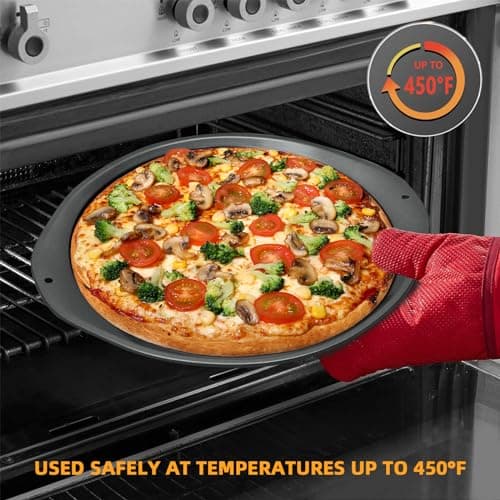 RavisingRidge Pizza Pan - 14 Inch Nonstick Pizza Pan for Oven with Widen Handles for Cooking, Baking, and Grilling - Durable, Even Heating, Long-Lasting Kitchen Cookware (2, Black) 5