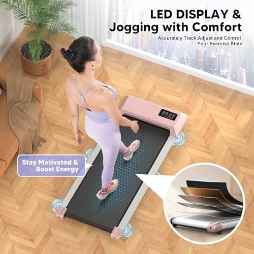 DeerRun Walking Pad 2 in 1 Under Desk Treadmill, 2.5HP Low Noise Walking Pad Running Jogging Machine with Remote Control for Home Office, Lightweight Portable Desk Treadmill Installation Free 6