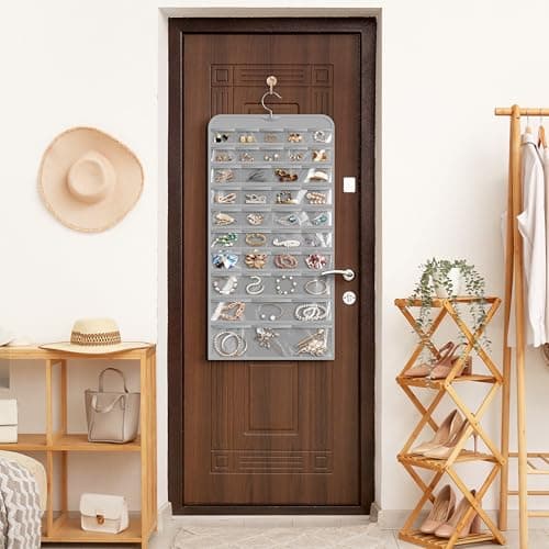 Simple Houseware Hanging Jewelry Storage Organizer, 80-Pocket with 5 Sizes for All Types of Accessories, Gray 5