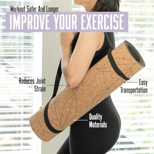 Non-Slip Yoga Mat Cork Surface with Natural Grip - Cushioned - for Hot Yoga, Pilates & Stretching - Durable & Sweat-Resistant - by Lunai 3