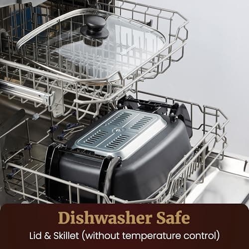 Elite Gourmet 15" x 12" x 4" Electric Skillet, Xtra Deep Dish, Ceralast™ PFAS Free Ceramic, 1500W Rapid Heat, Tempered Glass Vented Lid, Dishwasher Safe, 12.5 Qt., Black/Gray 7