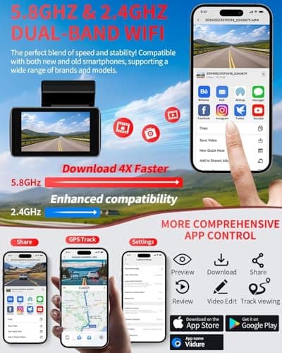 Faninso Dash Cam Front and Rear, 4K Full HD Dual Dash Camera for Cars, Built-in Memory Card Monitoring, 64GB Card, 5G WiFi GPS, Car Camera with 3" IPS Screen, 2160P Night Vision, 24H Parking Monitor 9