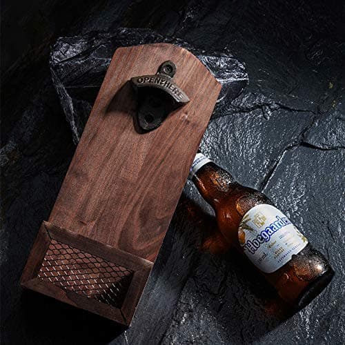 Bottle Opener with Cap Collector Catcher,Vintage Wooden Wall Mounted Bottle Opener，Ideal Gift for Men and Beer Lovers, Use as Bar Decoration. 5