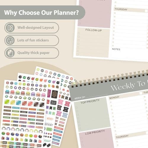 Weekly To Do List Notepad, Undated Planner with 52 Sheets (8.5''x11''), Desk Weekly Planner for Women & Man, Home School & Work 6