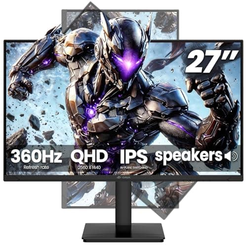CRUA 27Inch Gaming Monitor 360HZ, QHD 1440P 120% sRGB IPS Computer Monitor with Built in Speaker, Height/Pivot/Swivel/Tilt Adjustable Vertical Monitor, Support FreeSync, DP&HDMI, Wall Mount-Black