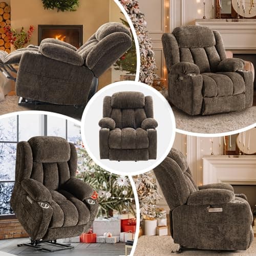 ABCASA Large Power Lift Chairs Recliners for Elderly with Heat ＆ Massage, Upgraded Chenille Recliners, USB-A ＆ C, Cup Holder, Side Pocket, Brown 7