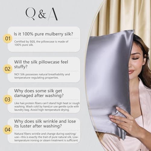 ZIMASILK 100% Pure Mulberry Silk Pillow Cases for Hair and Skin, Soft, Hypoallergenic & Smooth, Both Sides Grade 6A Silk, with Hidden Zipper, Gift for Women Men, 1pc (Queen 20''x30'', Taupe) 8