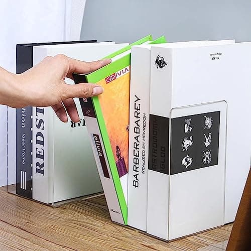 HappyHapi Acrylic Bookends for Shelves, 6 Pcs Clear Book Ends for Heavy Books, Decorative Non-Slip Book Holder for Home Library Office, 5 x 5 x 7.3 inch，3 Pair 7