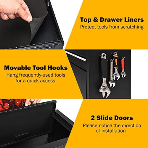 Goplus Tool Chest, 3-in-1 Rolling 6 Drawers Tool Cabinet with Detachable Top Toolbox, Middle Tool Storage, Universal Lockable Wheels, Protective Liner, Auto Lock, Metal Tool Box for Garage Workshop 5
