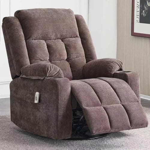 Ketaiyou Power Swivel Rocker Recliner Massage Chair, USB and Type-C Ports, Electric Recliner Glider Reading Chairs Living Room, Upholstered Soft Fabric Reclining Sofa Chair (Fabric Coffee), TYD9911