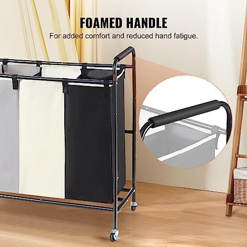 VEVOR 3-Section Laundry Basket, Heavy Duty Laundry Hamper Storage Organizer, Laundry Sorter Cart with Heavy Duty Lockable Wheels for Dirty Clothes in Laundry Room Bedroom 6
