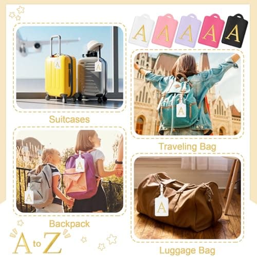 Initial Luggage Tags for Suitcases, Cute Embroidered Letter Luggage Bag Suitcase Identifier Name Baggage Tag, PU Leather Travel Luggage Tags, Bag Tags for Men Women Kids Luggage Handbags(White A) 6