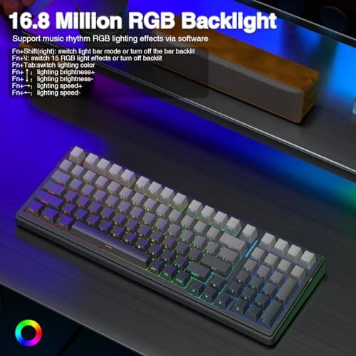 AULA F99 Wireless Mechanical Keyboard,Gasket Structure Hot Swappable Custom Keyboard,RGB Backlit,Creamy Sound,Side Printed PBT Keycaps,2.4GHz/USB-C/BT5.0 Computer Gaming Keyboards 5