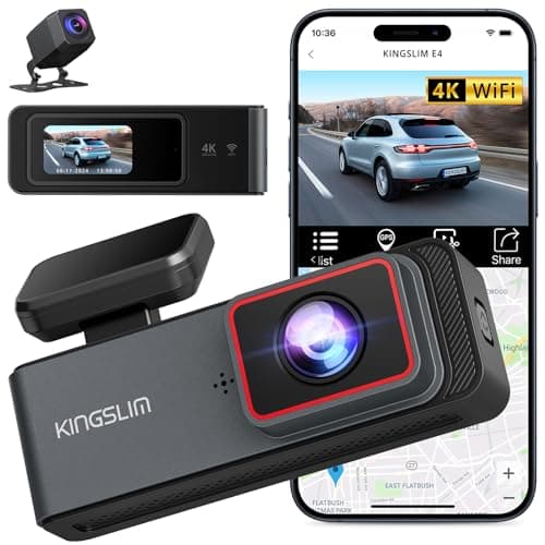 Kingslim E4 4K Dash Cam Front and Rear, WiFi Front 4K Rear 1080P Dual Dash Camera for Cars, Mini Dashcam with APP Control, Night Vision, Parking Mode