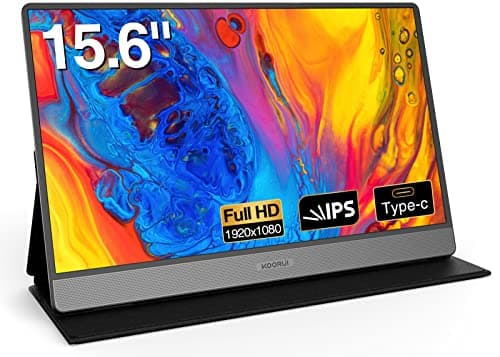 KOORUI Portable Monitor 15.6 Inch 1080P FHD Portable Laptop Display IPS Second Screen USB-C HDMI Travel Monitor w/Protective Cover & Dual Speakers 15B1