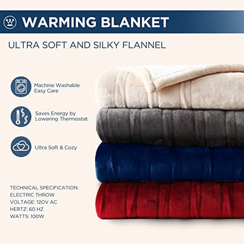 Westinghouse Heated Throw Blanket, Electric Blanket Throw with 6 Heating Levels and 2-10 Hours Time Settings, Flannel to Sherpa Super Cozy Heated Blanket Machine Washable, 50x60 inch, Charcoal 8